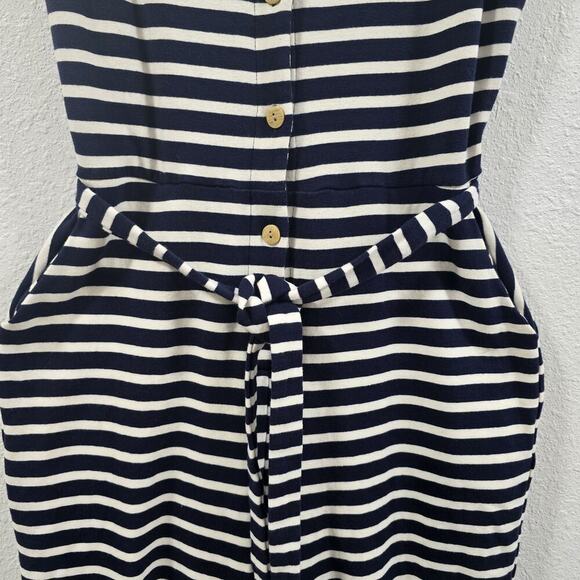 MONTEAU Womens Navy/White Striped Sleeveless Tie Button Up Crop Jumpersuit - Picture 4 of 11